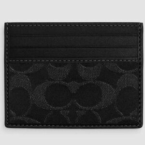 Coach Black Leather Signature C Denim SLIM ID Card Case Wallet CAJ47 NEW $78